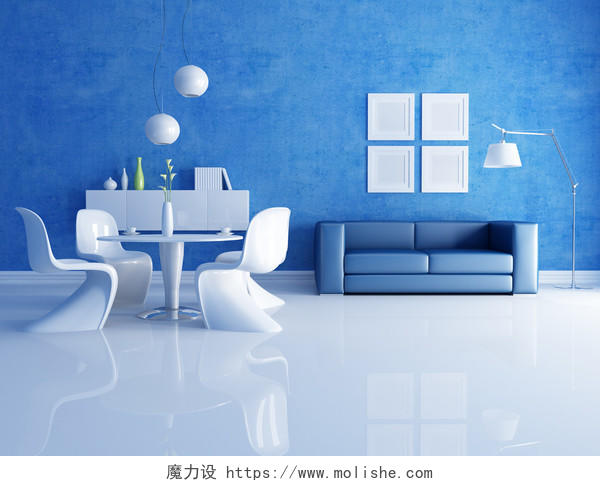 商务蓝色现代家居家居家装装修设计3d建模客厅室内设计
